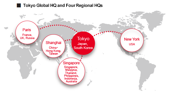 Tokyo Global HQ and Four Regional HQs