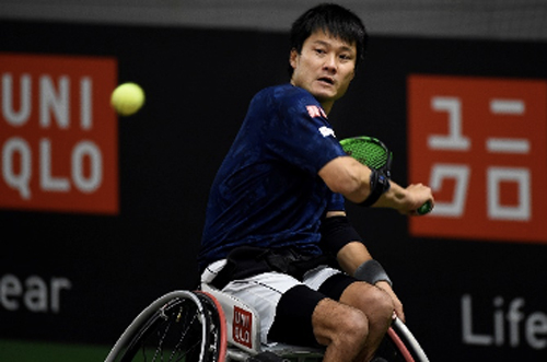 ROTTERDAM THE NETHERLANDS  FEBRUARY 19  Martin de la Puente of Spain in  action during the final of Uniqlo Wheelchair Tennis Tour ABN AMRO World  Tennis Tournement 2023 between Alfie Hewitt